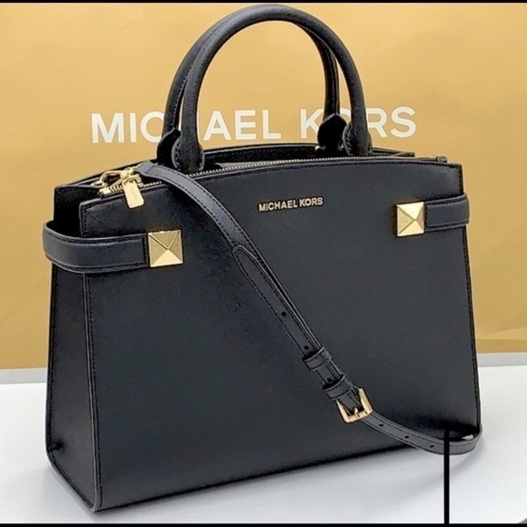 Michael Kors Karla East West Satchel Leather Navy - Picture 1 of 13